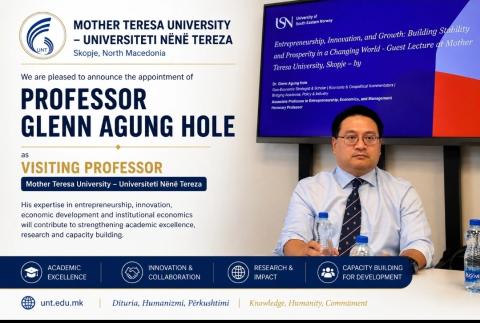 Official announcement of Prof. Glenn Agung Hole's appointment as Visiting Professor at Mother Teresa University, Skopje