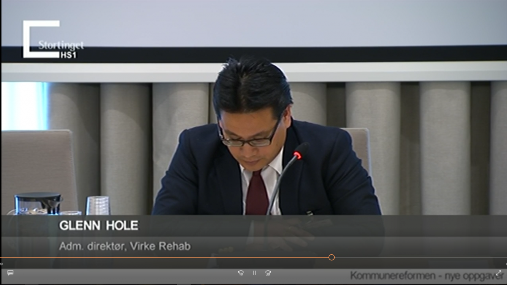 Dr. Glenn Agung Hole representing Virke Rehab at the Norwegian Parliament (Stortinget)