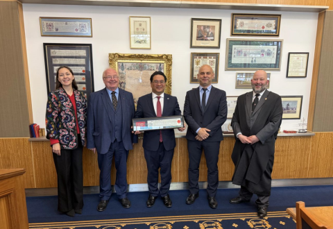 Dr. Glenn Agung Hole with officials at the Chamberlain's Court after the Freedom of the City of London ceremony