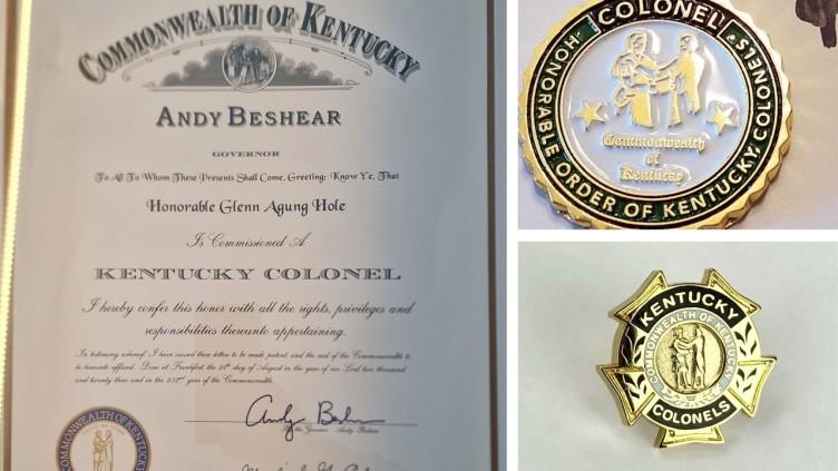 Kentucky Colonel commission certificate signed by Governor Andy Beshear with insignia