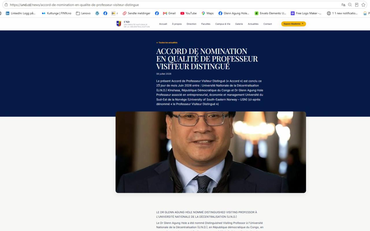 UND news article: Accord de nomination en qualité de Professeur Visiteur Distingué