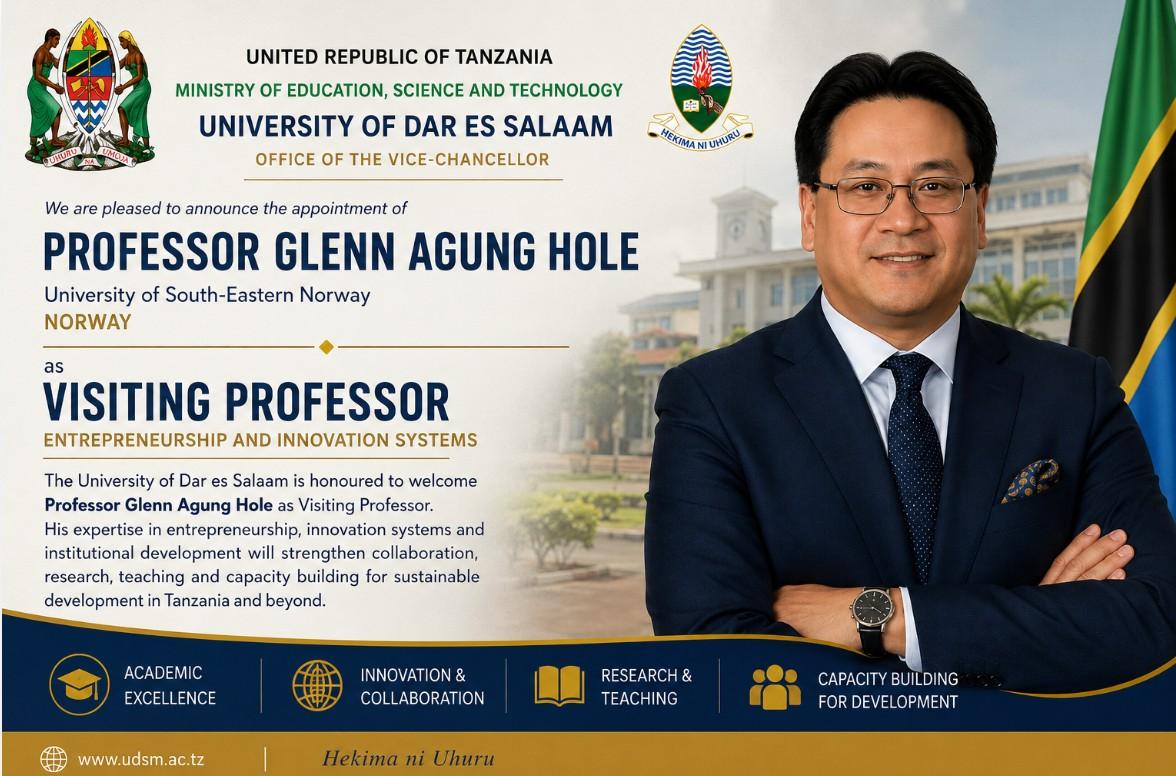 Official announcement of Professor Glenn Agung Hole's appointment as Visiting Professor at the University of Dar es Salaam, Tanzania