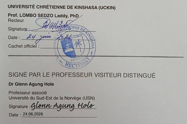 Signed UCKIN nomination agreement with official rectorate seal, signed by Prof. Lombo Sedzo Laddy and Dr. Glenn Agung Hole