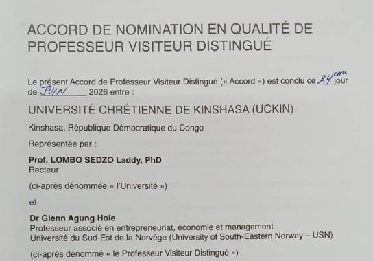 UCKIN nomination agreement appointing Dr. Glenn Agung Hole as Distinguished Visiting Professor